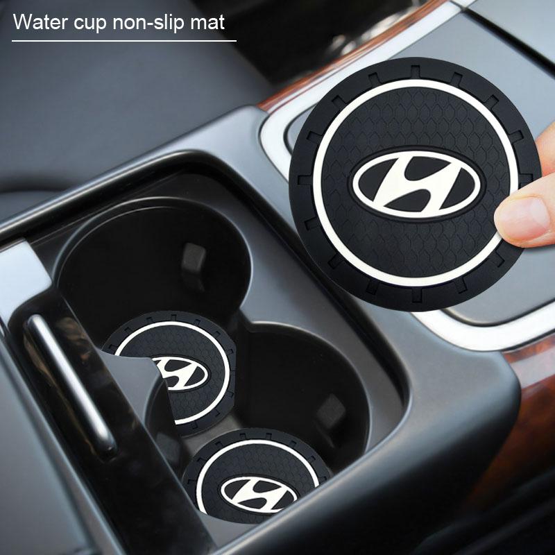 2Pcs Car Anti Slip Coaster Anti-noise Water Cup Pad Cushion Car Accessories For Hyundai Genesis I10 I20 I30 I40 IX20 IX35 IX25 Accent Azera Elantra
