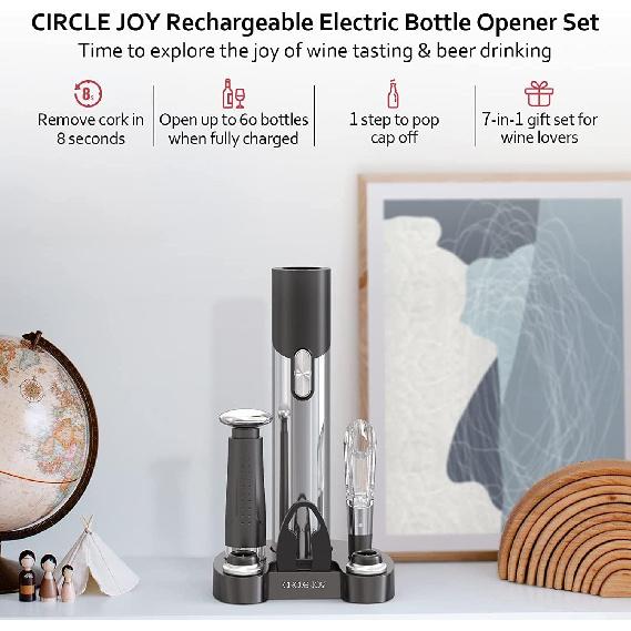CIRCLE JOY Electric Wine Opener Set Automatic Wine Opener Kit for Wine and Beer Cordless Electric Wine Bottle Openers Gift Set with Foil Cutter,