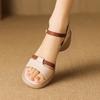 Retro-Stil Dicker Absatz Echtes Leder Zweifarbig Offene Zehenpartie Sandalen Damen Sommer Lässig Strand Schuhe Leicht Anzuziehen Römischer Stil