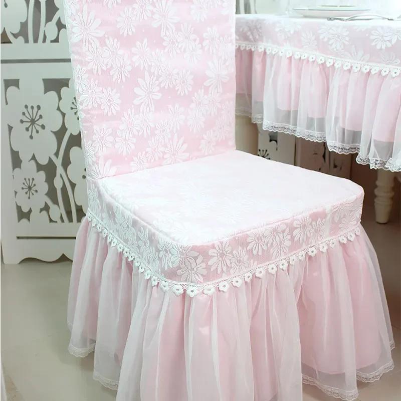 Korean Lace Tablecloth Garden Fresh Pink Bow Home Diningtable Cloth Rectangular European Wedding Decor Cloth Custom Chair Cover