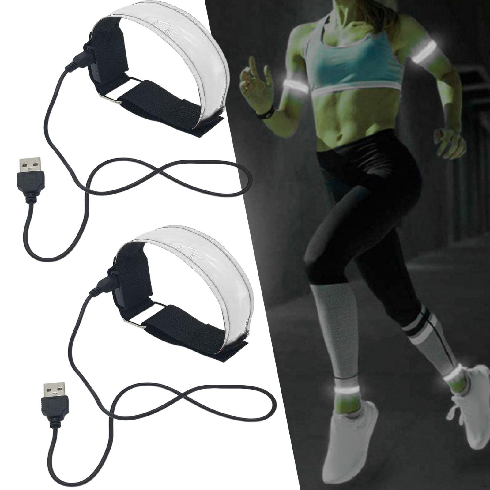 2Pcs Rechargeable LED Armbands High Visibility Arm Bands for Running Cycling белый