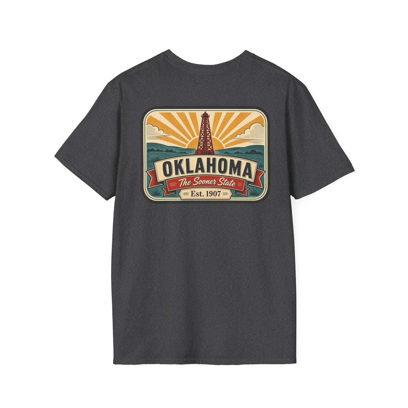 Oklahoma Oil Derrick T-Shirt | Vintage Mid-Century Travel Luggage Tag Tee | Sooner State Souvenir | OK Road Trip Gift M