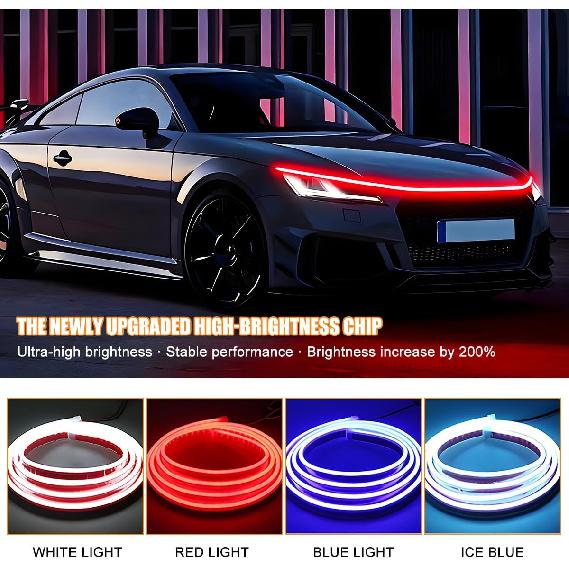 Car LED Hood Light Strip, 78" Waterproof Flexible DRL Daytime Running Sequential Turn Signal Light, Automotive Dynamic Scan Start-Up Effect