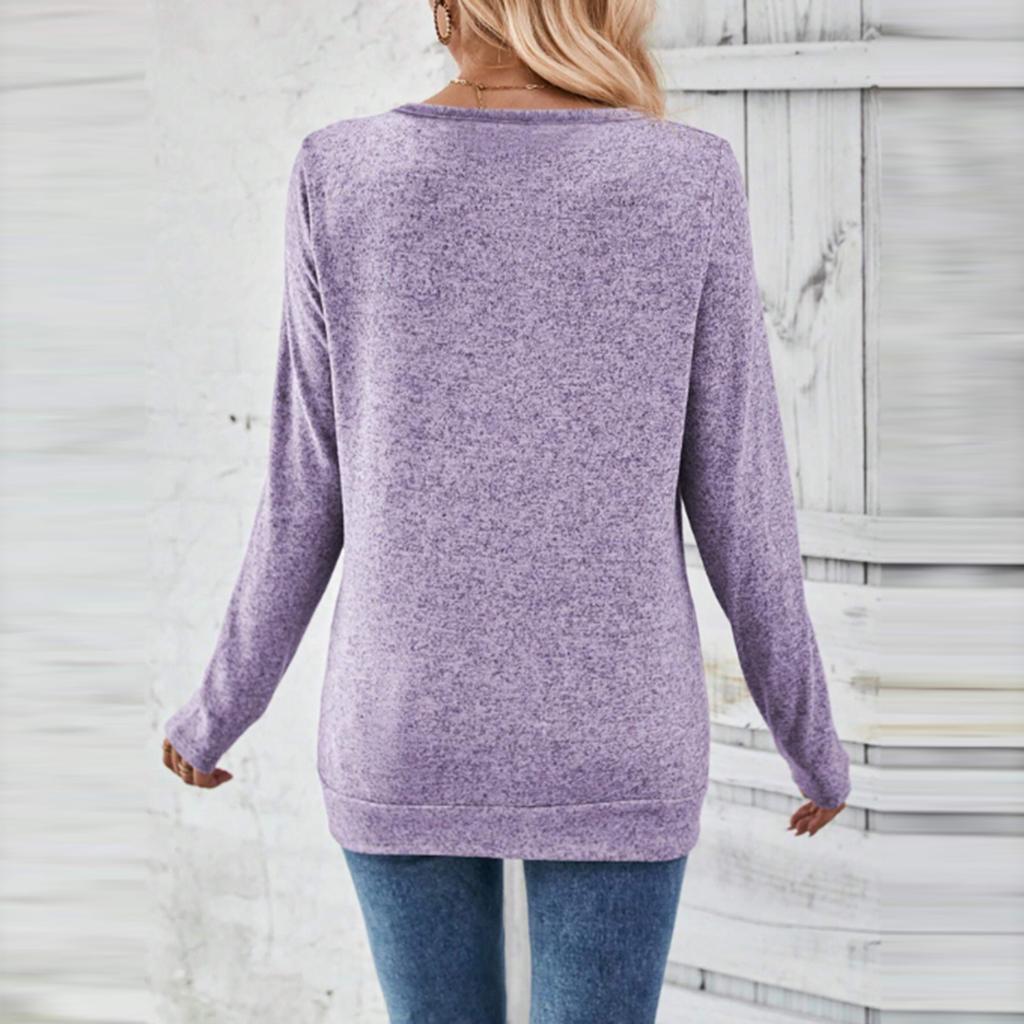 Women's Casual Fashion Solid Color V-Neck Long Sleeve Button Top