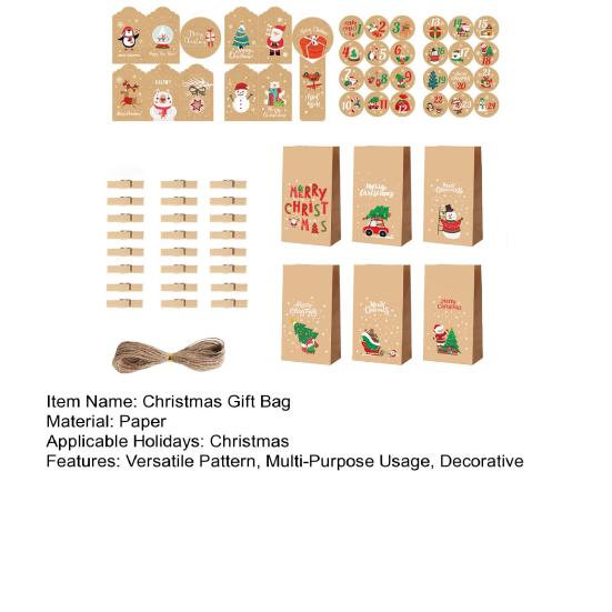 24Pcs/Set Christmas Gift Bag Santa Claus Snowman Deer Pattern Paper Treat Boxes Candy Packaging Festive Goodie Bags Decoration