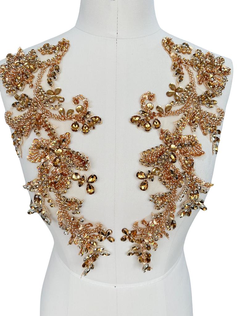 Handmade Vintage & Sexy Diamond Pattern Lace Applique 3D 3D Beaded Patches for Garment Dress Accessories Made From Mesh Fabric