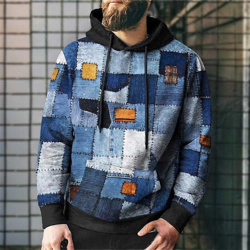 Fashion Hoodies & Sweatshirts (men’s) Plus Size Men's Clothing, Autumn and Winter Plaid Retro Hooded Sweatshirt