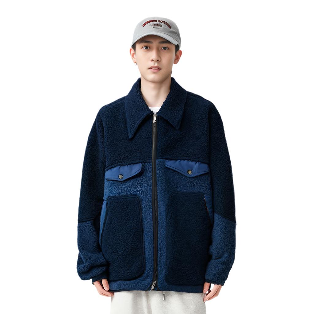 Li Ning 21FW Wu Chuang Wu Yi Color Block Warm Wide Logo Jacket Men Jacket Deep-Navy AJDR429-2
