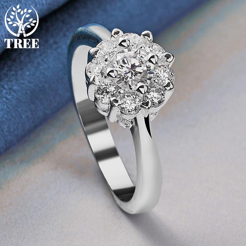 925 Sterling Silver Flower Velký AAA Zirkonový prsten