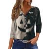 Women's Fashion Button-Up V-Neck Three-Quarter Sleeve Halloween Print Top