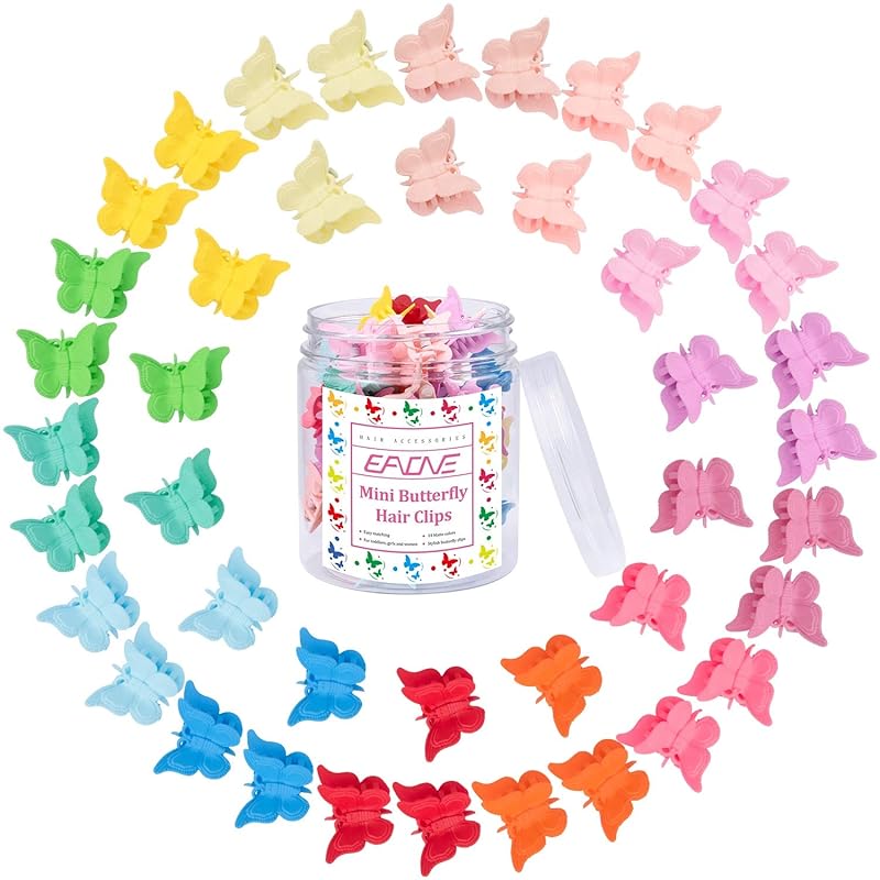 EAONE Sparkly Mini Butterfly Clips, Glitter Colorful Mini Hair Claw Clip for Girls and Women, 90s Y2K Cute Hair Styling Accessories, More than 10 50 Count (Pack of 1)