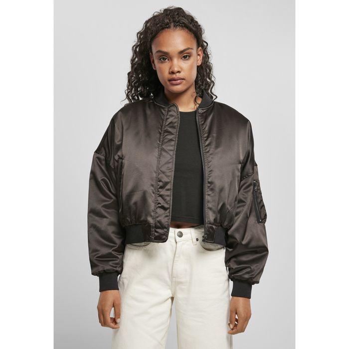 Bomber femme - Urban Classics - Oversized satin - Noir - Doublé taffetas - Rembourré