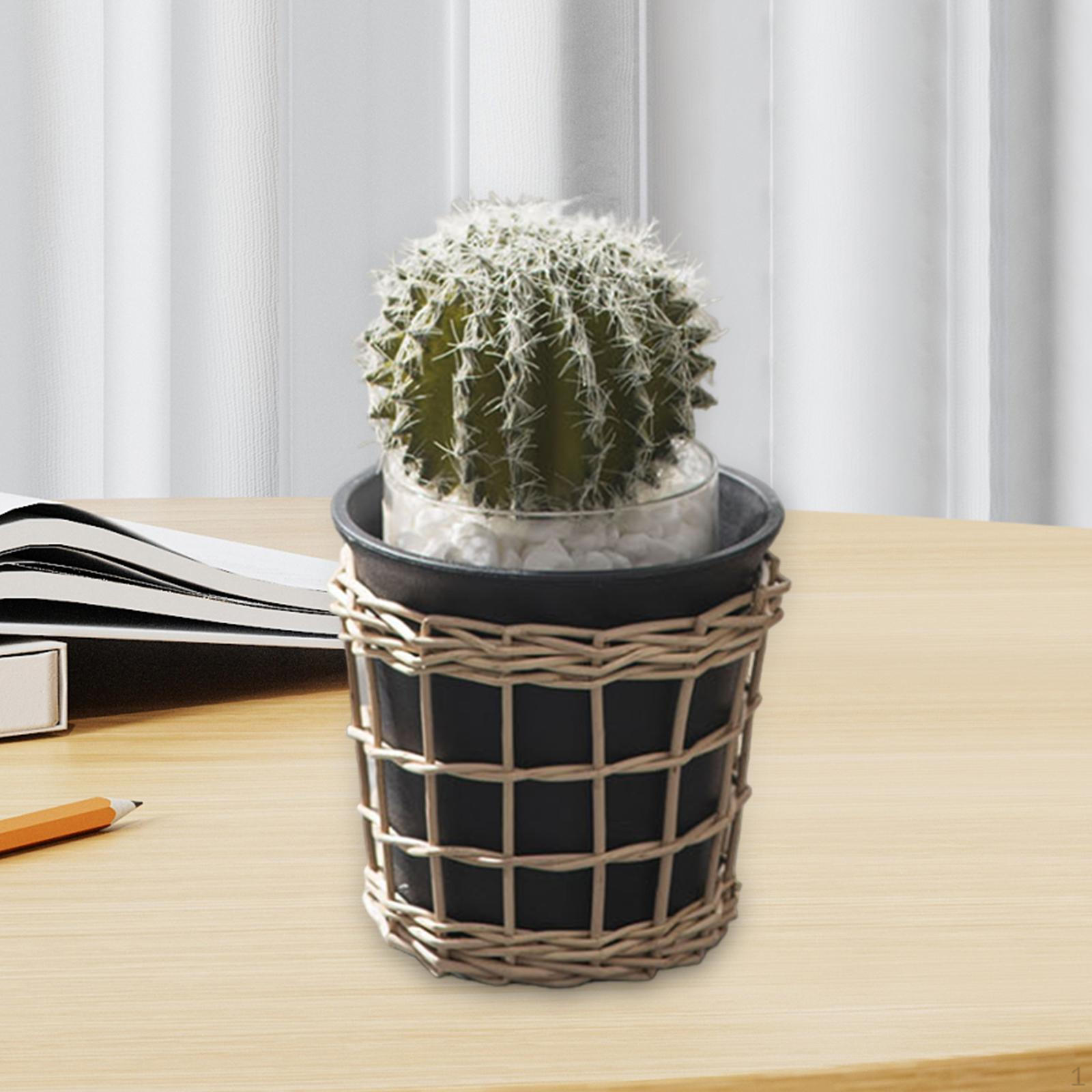 

Плетеный горшок ручной работы с дренажем для комнатных растений. Украшение офиса. 11.5cmx11.5cm