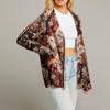 Women's Fashion Long Sleeve Print V-Neck Button Loose Cardigan Top