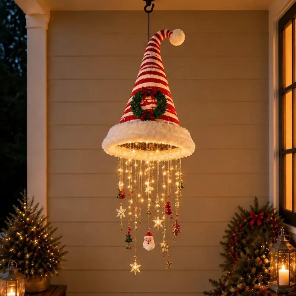 Romantic Glowing Santa Hat Lamp Snowflake Christmas Tree Pendant Light Christmas Decor