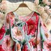 Summer Flower Series Elegant Print Fairy New Seaside Holiday Bell Sleeve Flowy Chiffon Dress
