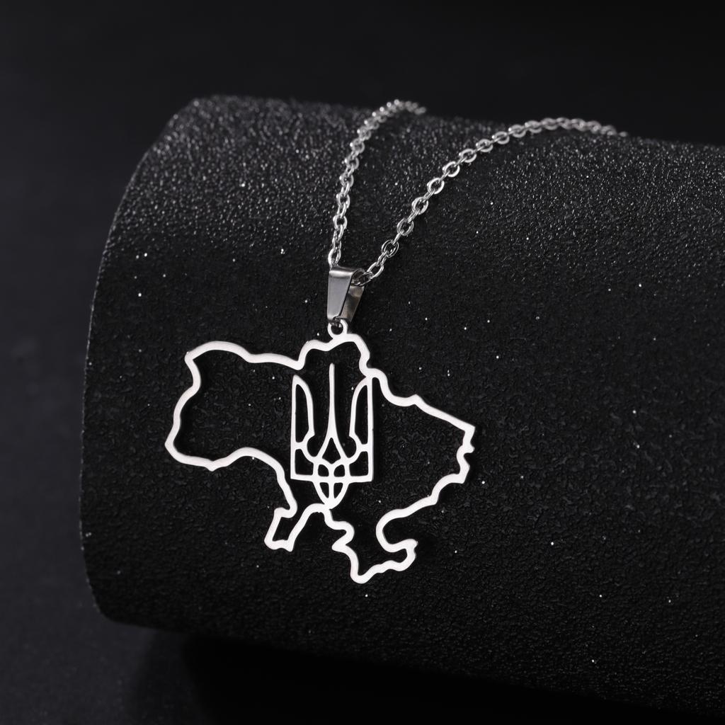 LIKGREAT Hollow Ukraine Map Pendant Necklace Trident National Symbols Of Ukraine Necklaces Flag Ukrainian Party Jewelry Gifts