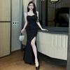 Spaghetti Strap Slit Evening Gown for Nightclub and Spa Technicians