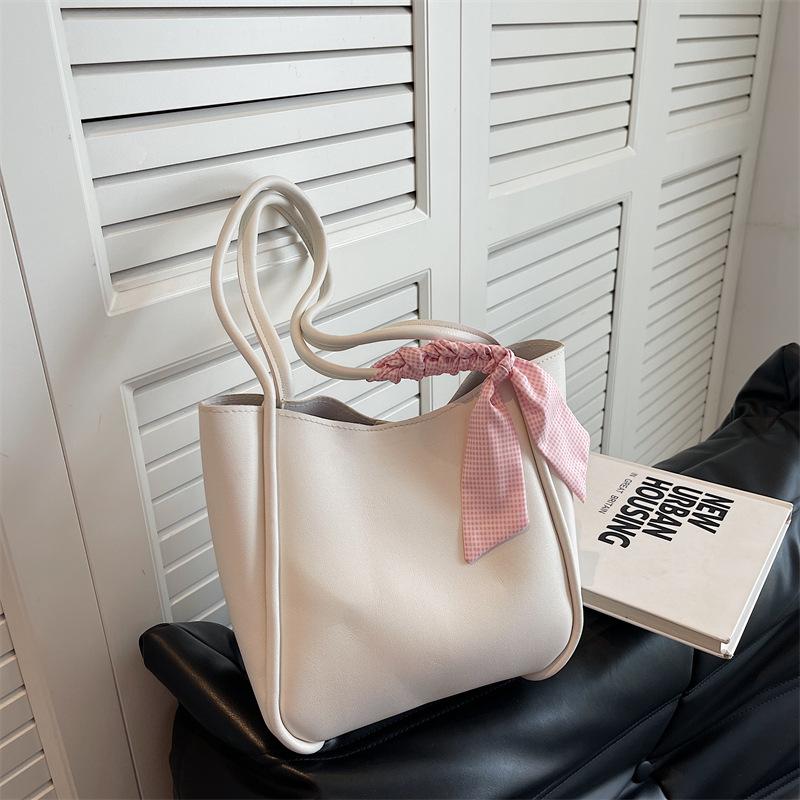 Velkokapacitní jednobarevná taška dámská 2025 nová jednoduchá ležérní mašle přes jedno rameno nákupní taška pro matku a dítě