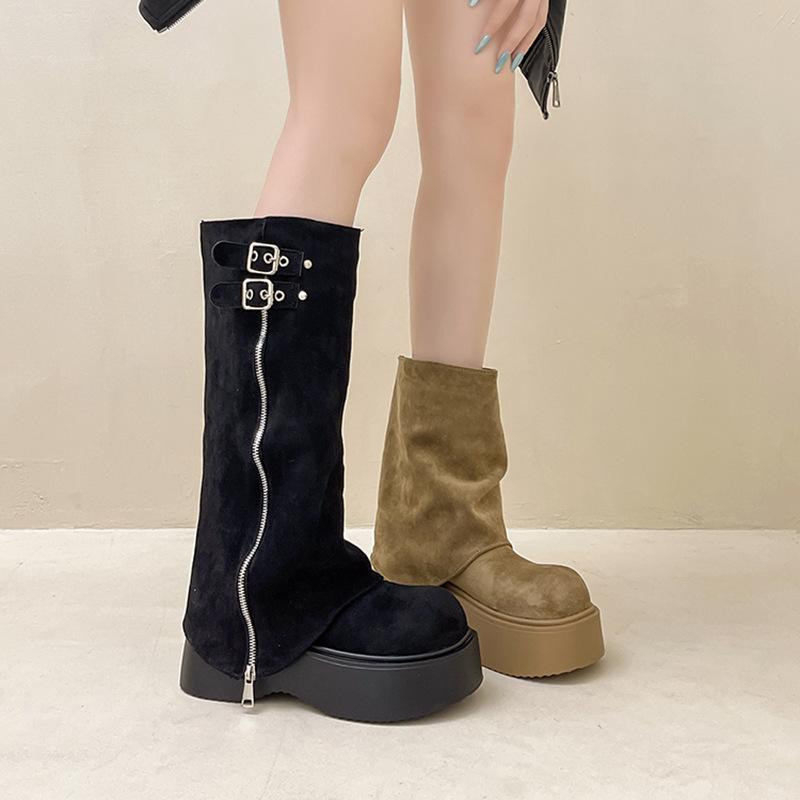 Retro Versatile Sleeve Thick Heel Thick Sole Women's Boots Autumn and Winter Europe and the United States Neutral Simple Fashion Boots Tide