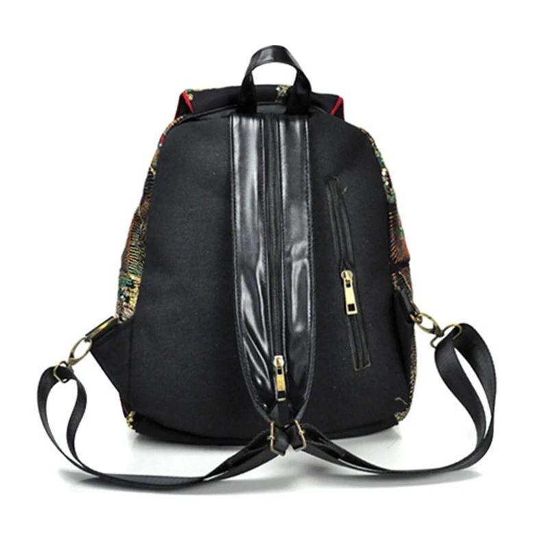 Damen Reise-Schulterrucksack Retro-Design Canvas-Rucksack Damen Große Kapazität Ethno-Rucksack Handgefertigt Bestickter Rucksack
