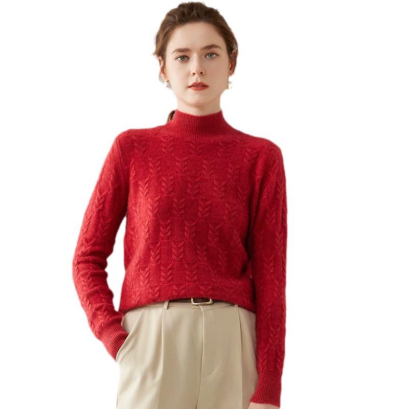 Women's Lazy Style Wheat Ear Cashmere Sweater - Autumn/Winter Solid Color Half-High Neck Knitwear