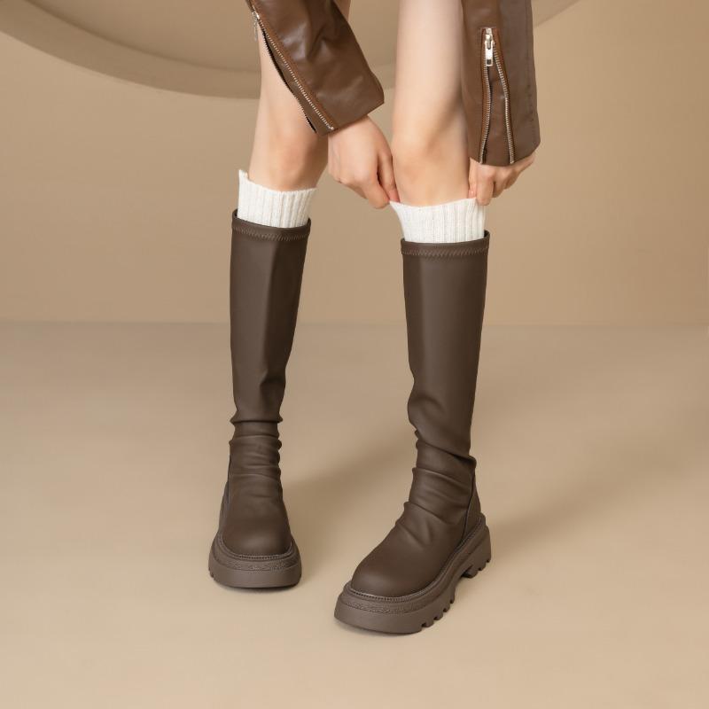 Women's Knee High Boots Square Heel Anti-slip Round Head Large Size Platform Shoes Outdoor Fashion Botas De Invierno Para Mujer