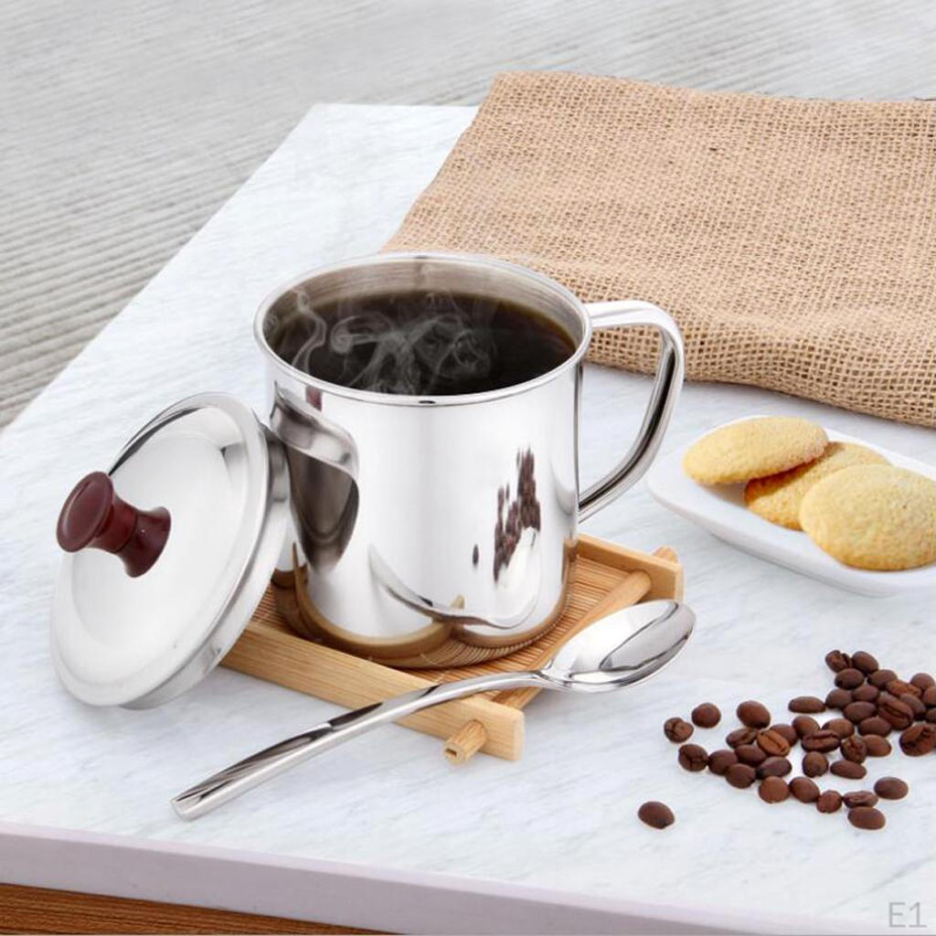 Thickened Drinking Mug Stainless Steel - , 12cm with cover