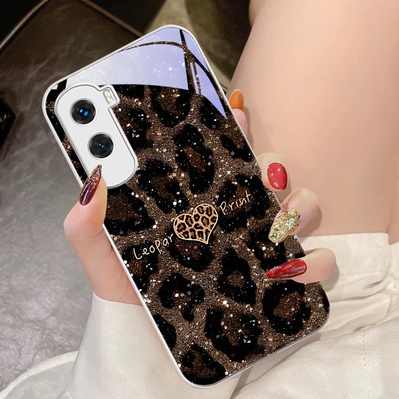 Leopard Spotted Love Green For Honor 200 90 8X 9X Pro Lite P50 P40 Nova 10 11i P60 Magic4 6 Mate 20 50 Tempered Glass Phone Case
