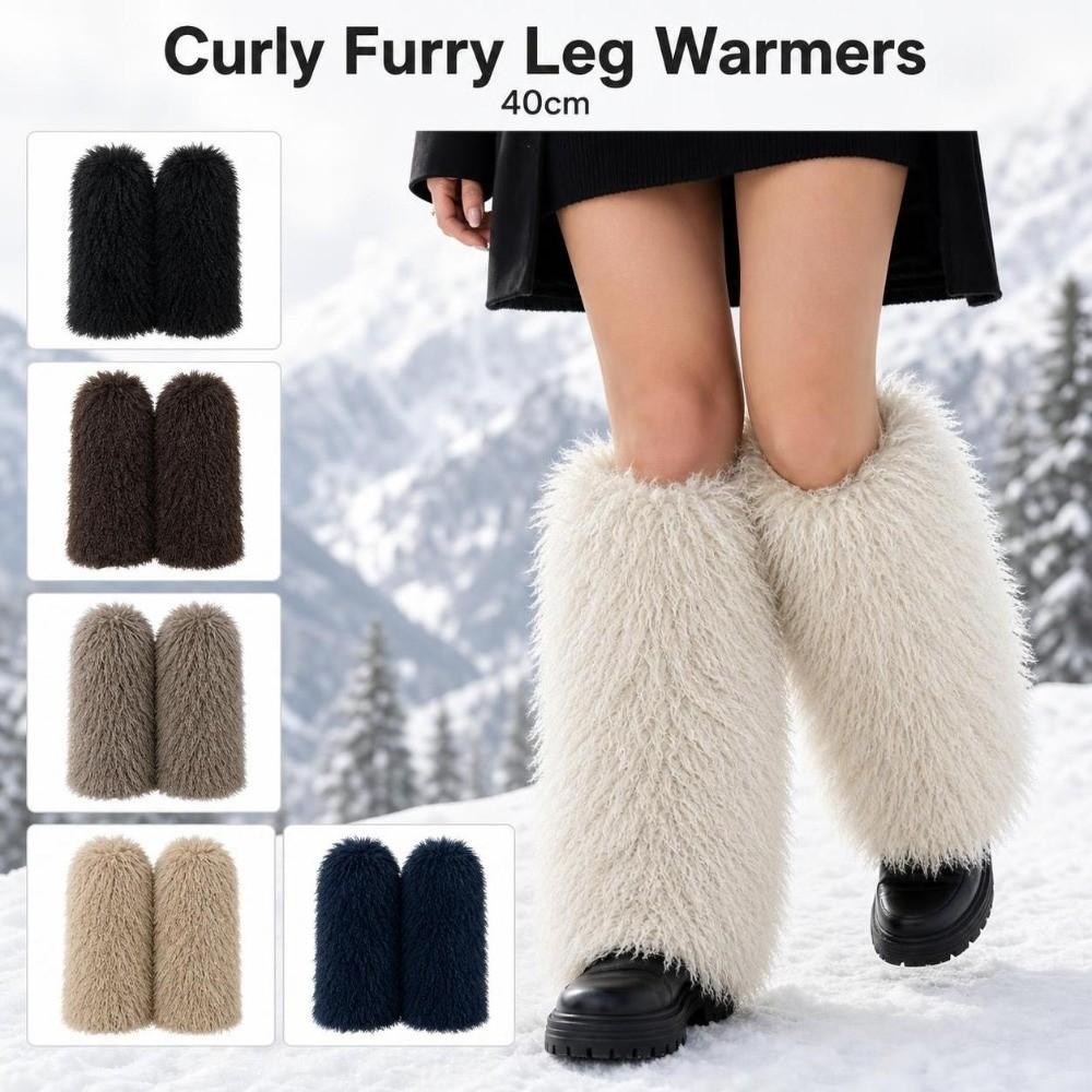 Y2K Curly Furry Leg Warmers 40cm Long Tube Sock Fashion Warm Knee Sleeve Spicy Girls