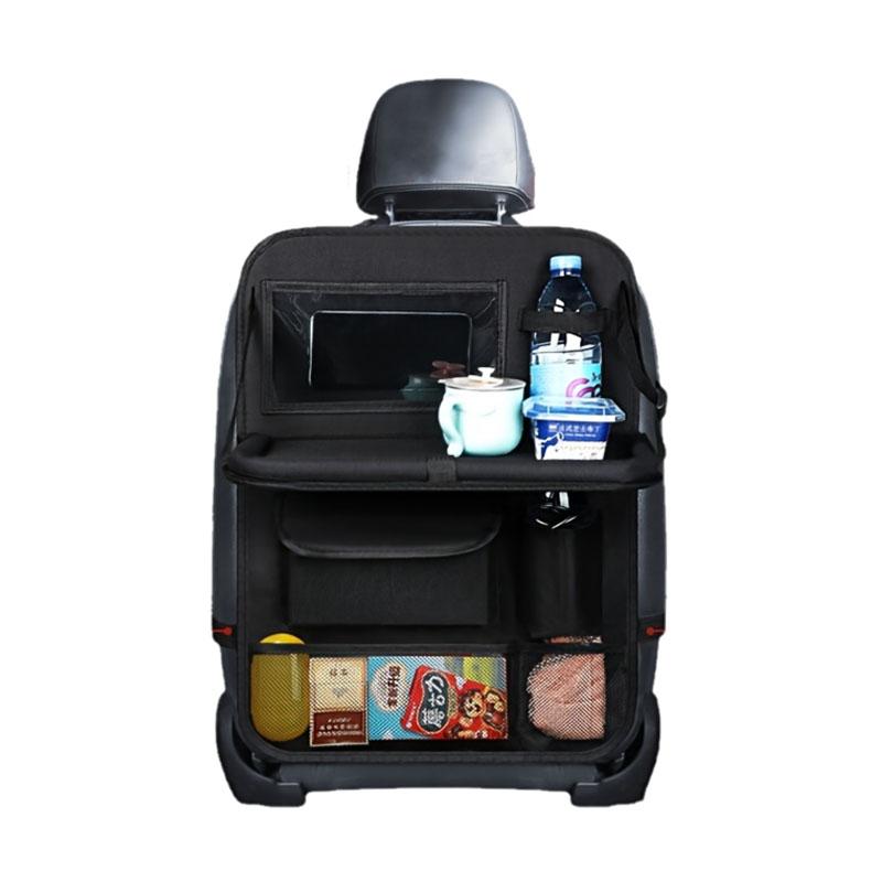 Car Backseat Organizer with Tray Multi-Functional Storage Box for Tablets Water Bottles Essentials Fits Most Vehicles