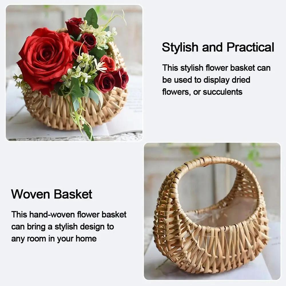 Lower Arrangement Basket Half Moon Wicker Basket Woven Basket With Handle Wedding Flower Girl Baskets Sturdy Picnic Home Decro