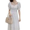 French Forest Style Square Neck White Dress - Waist-Cinching, Slimming, Gentle Summer Fairy Dress