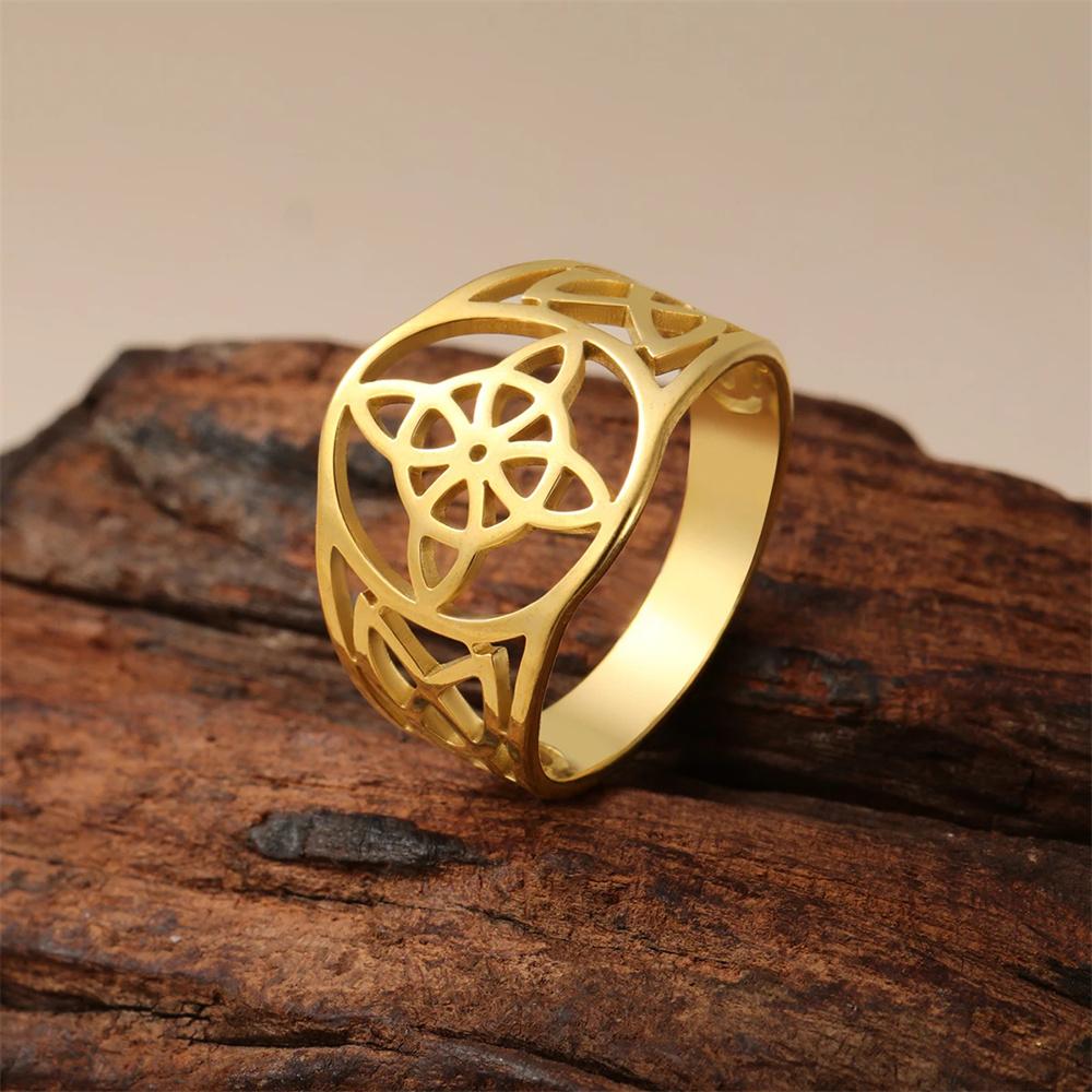 Witch Knot Rings Stainless Steel Celtic Protection Jewelry for Women Men Couple Wicca Amulet