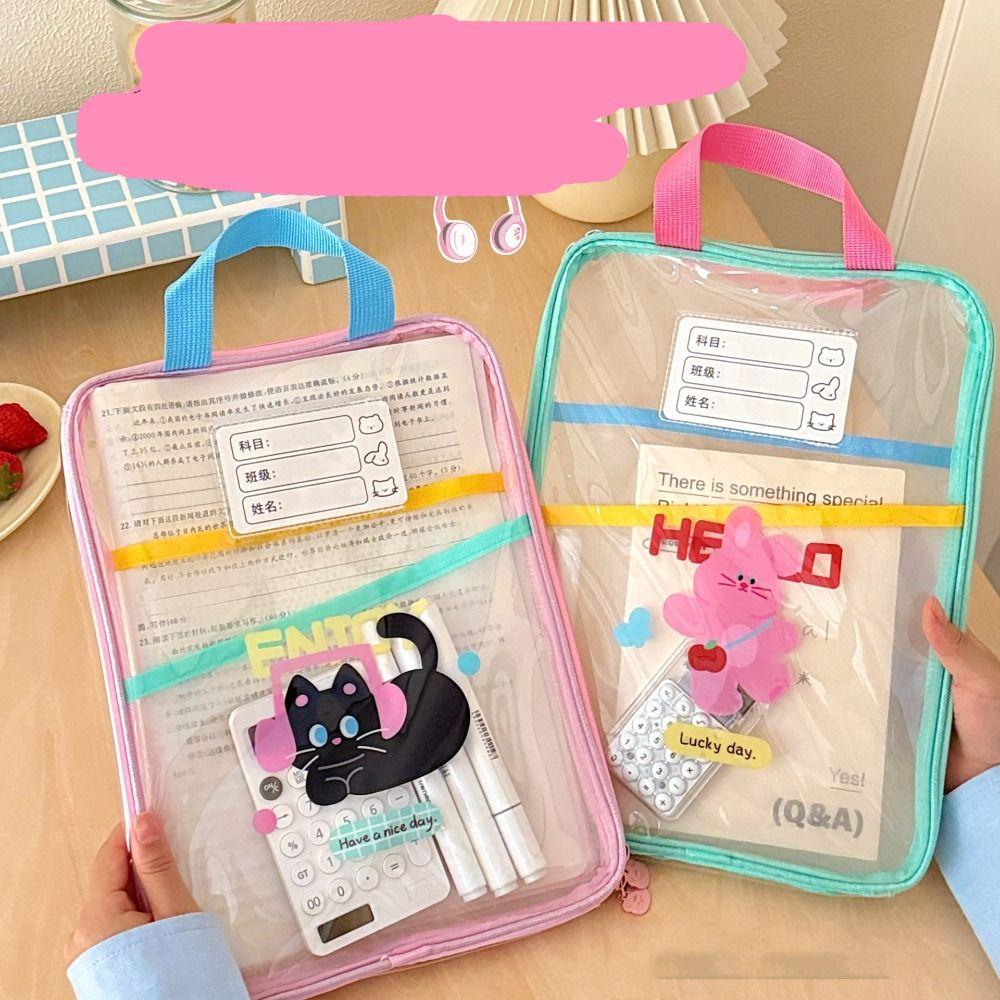 Transparent Cartoon File Bag Multifunctional File Folder Bag Durable Test Paper Storage Bag  Kids