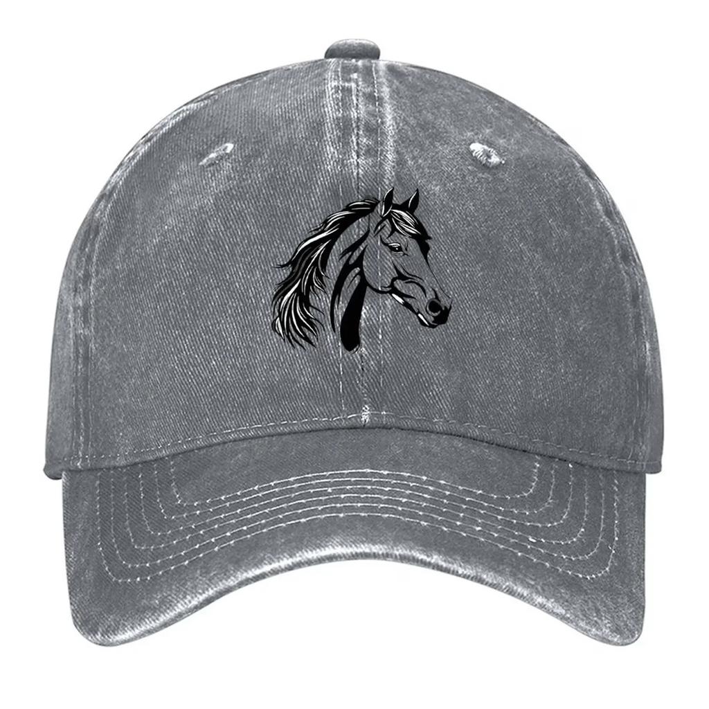 Horse Head Graphic Denim Dad Hat Vintage Washed Baseball Cap Adjustable Casual Outdoor Cap