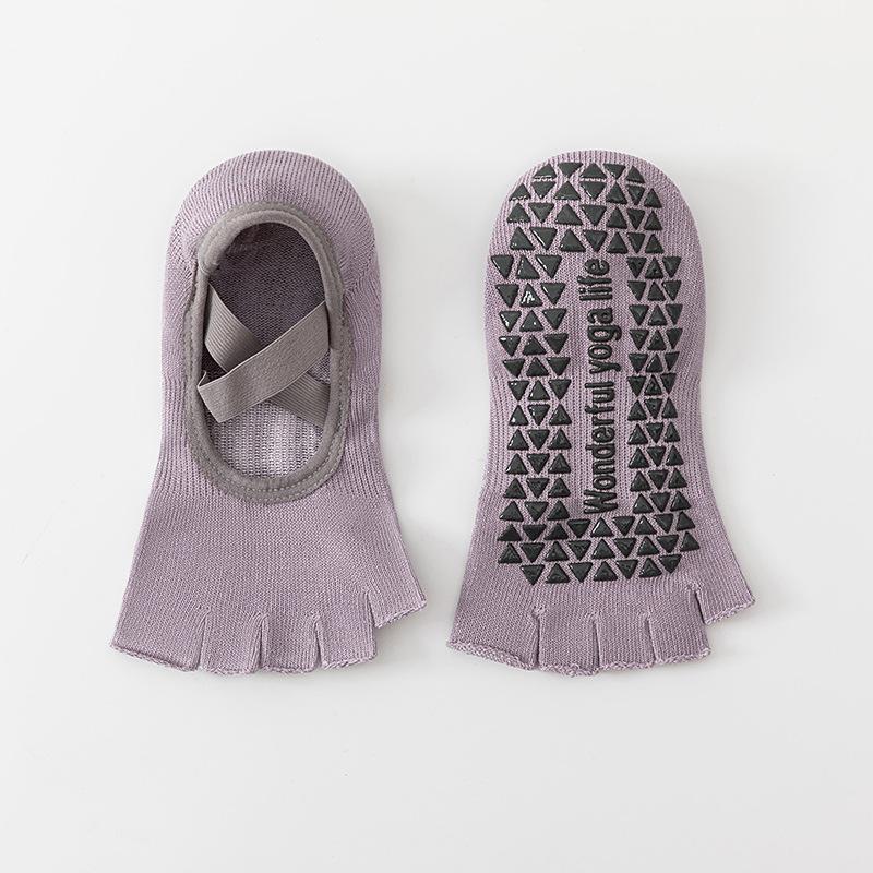 Silicone Non-slip Yoga Socks Women Backless Breathable Toeless Floor Pilates Socks Five-finger Indoor Workout Dance Sports Socks