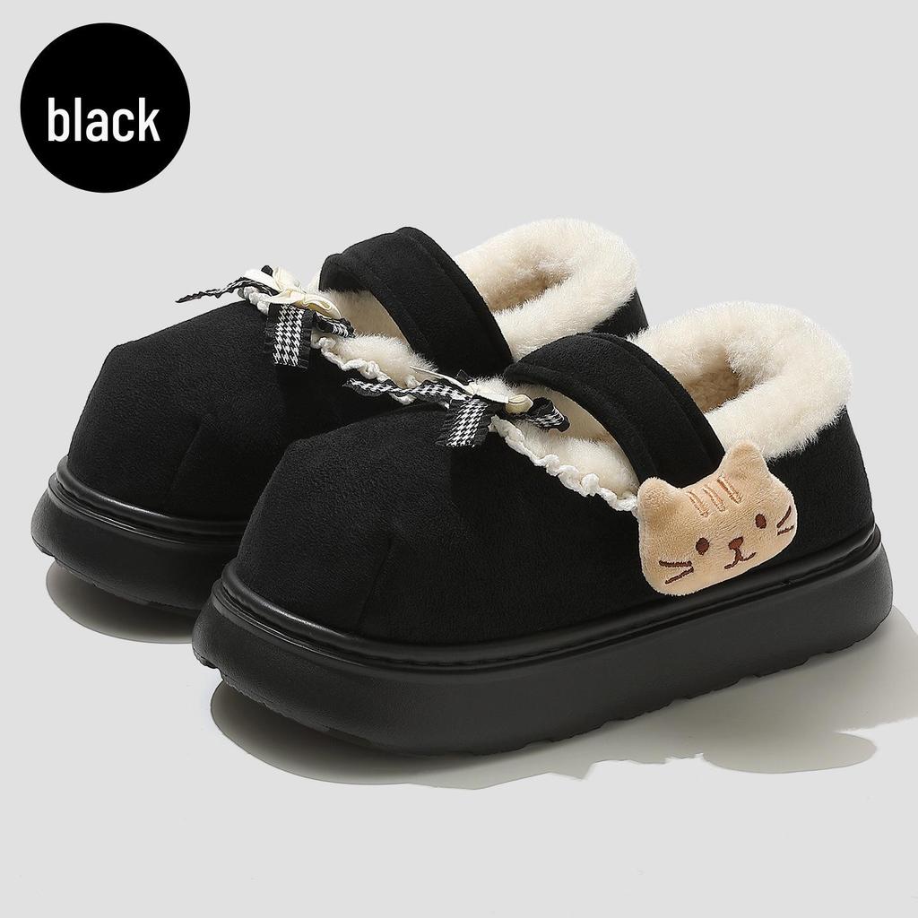 Women's Furry Non-Slip Cotton Slippers - Thick-Soled, Closed-Heel for Autumn & Winter