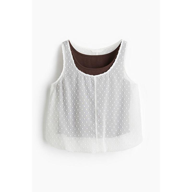 

HM Women s Shirt 2025 Summer New Arrival Embroider Jacquard round Neck Loose Work Clothing Fashion Tops 1296191 White/Dark Brown 170/104(L)