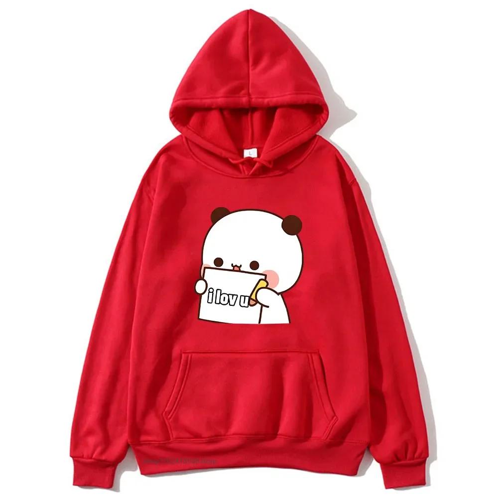 BuBu Panda’s Love Message To DuDu Bear Hoodie Kawaii Cartoon Graphic Sweatshirt Couple Clothes Men Women's Pullover