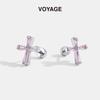Pink Zircon Titanium Alloy Stud Earrings for Women - Lightweight Luxury Design with High-End, Niche Appeal.
