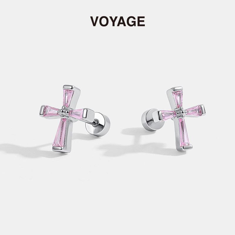 Pink Zircon Titanium Alloy Stud Earrings for Women - Lightweight Luxury Design with High-End, Niche Appeal.