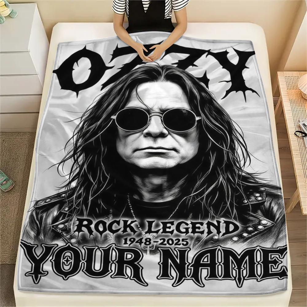 1PC Custom Name Ozzy Osbourne Patterned Flannel Blanket Suitable For All Seasons for Home Decor Warmth and Comfort Gifts Holiday Present_lx