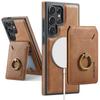 Leather for Magsafe Phone Case for Samsung Galaxy S26 S24 S23 S25 Ultra S26 Plus FE Bracket Magnetic Cover with Card Holder LK1