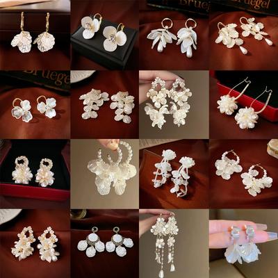 Silver Needle Pearl Petal Fringed Earrings Super Fairy Sweet High-end Earrings Same Earrings Women