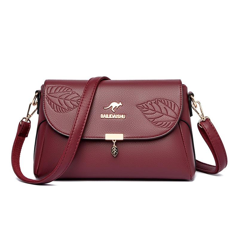 Soft Leather Embossed Shoulder Bag for Middle-aged Ladies, Crossbody Bag, Trendy Bag