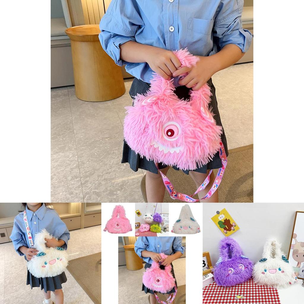 Entzückende Plüschmonster-Schultertasche für Mädchen, weich und leicht, Handtasche für Kinder