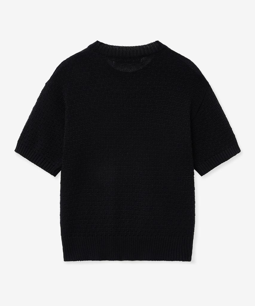 BLOND9 Soft Cropped Round Short Sleeve Knit_Black