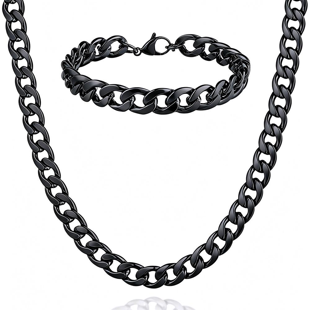 Unisex Trendy Titanium Steel Cuban Chain Necklace - Non-Fading, Thick, European & American Style, Hip Hop Accessory.