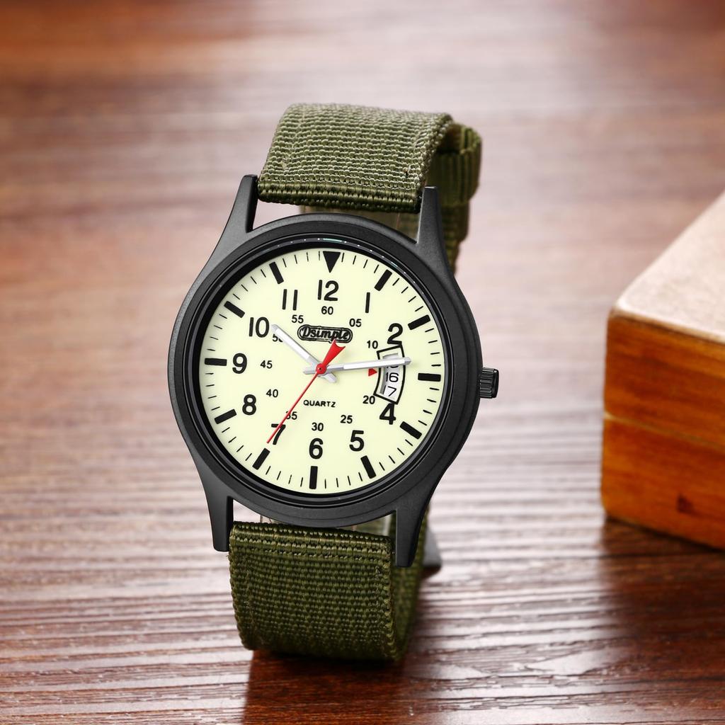 Simple Waterproof Luminous Arabic Military Style Luminous Quartz Large Dial Green Men's Watch Numerals, Watch, 24-Hour Pointer, Movement, -